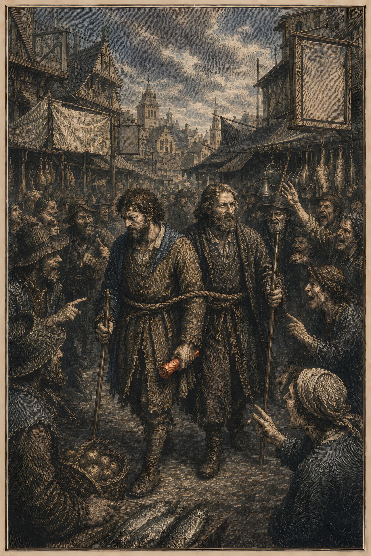 Vanity Fair: a hand-tinted engraving; the one red in the image is the vermilion scroll.