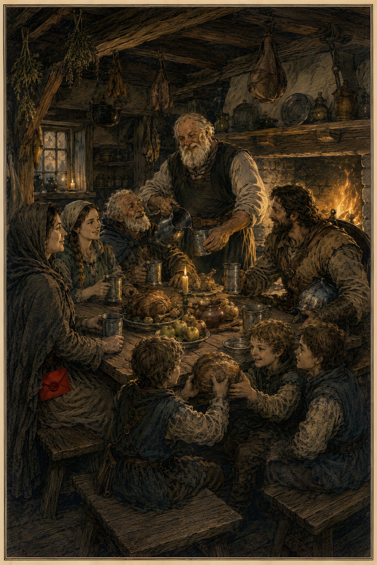 Gaius' Inn: a hand-tinted engraving; the one red in the image is the vermilion letter.